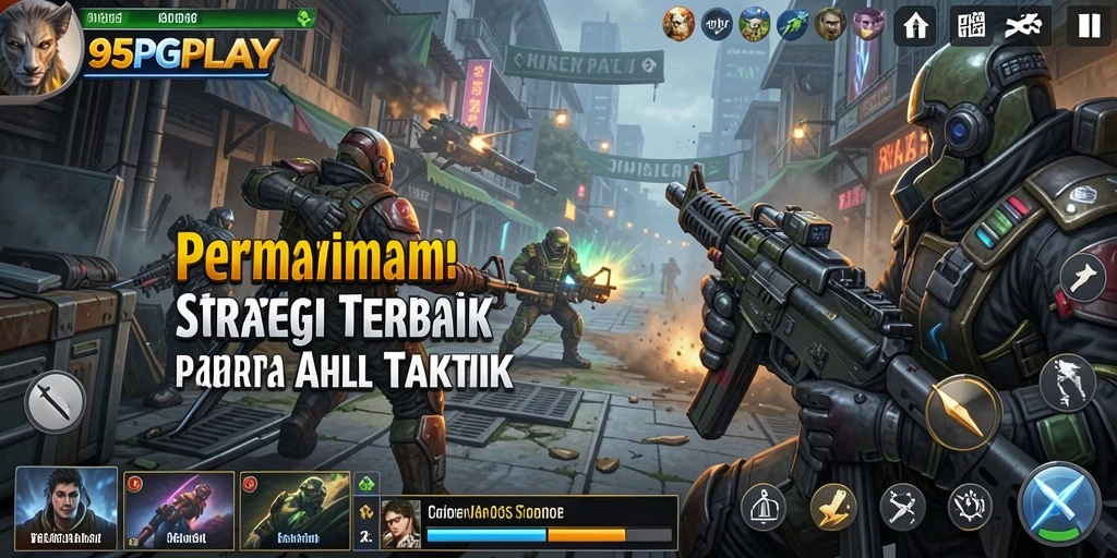 Screenshot utama 95PGPLAY yang menunjukkan pertarungan strategis yang seru.