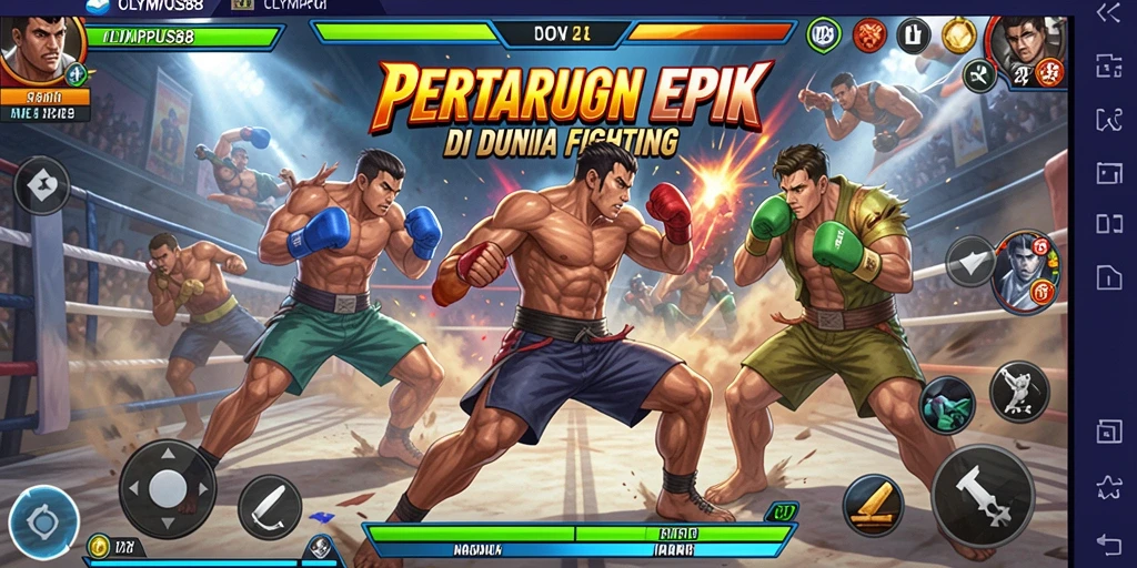 Screenshot gameplay OLYMPUS88 dengan pertarungan seru antar karakter.