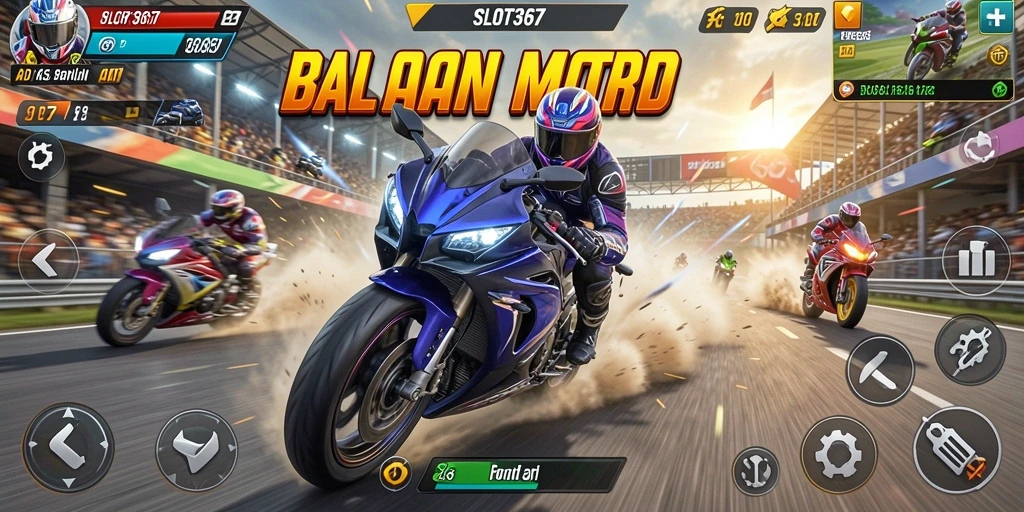 Screenshot gameplay SLOT367 menampilkan aksi balapan motor yang mendebarkan.